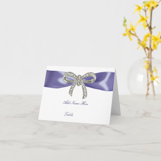 Carte d'emplacement de table pliée en bleu violet  (Fleur jaune)