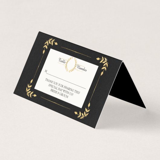 Carte d'emplacement moderne Black Gold Laurel Leaf (Front)