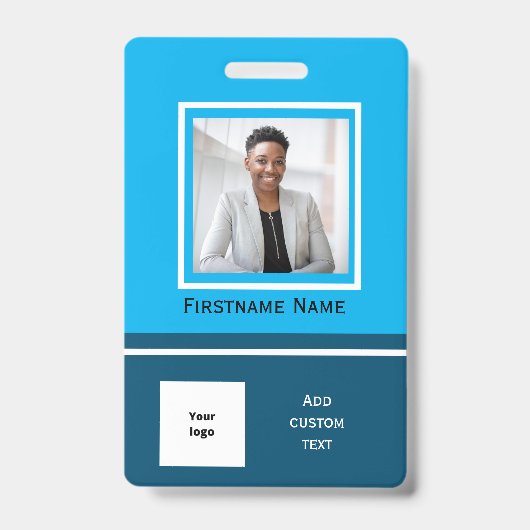 Carte d'employé de badge d'employé de photo bleu m (Front)