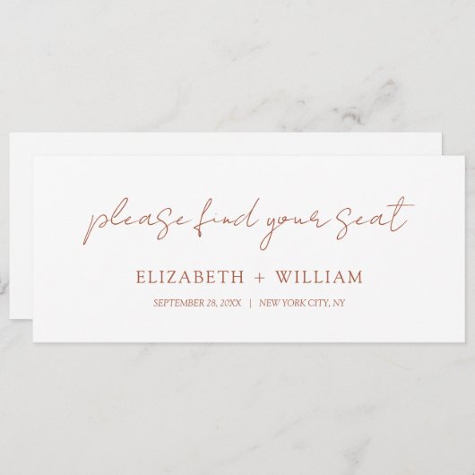 Carte d'en-tête de table de Mariage de script déta (Devant / Derrière)