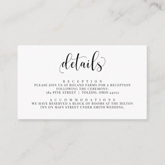 Carte d'encart de détails d'invitation de mariage (Devant)