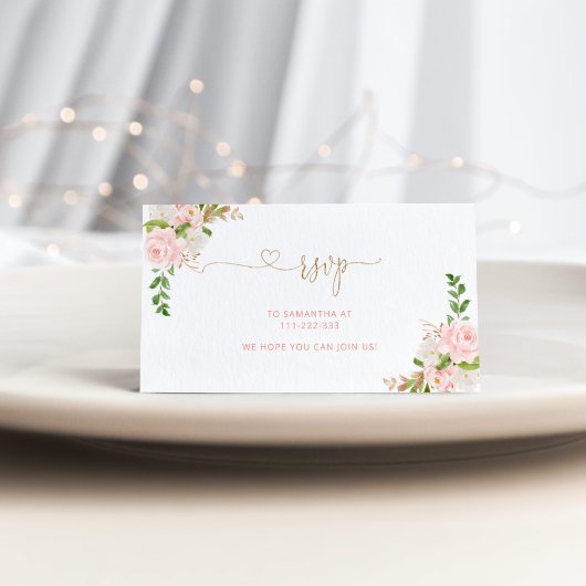 Carte d'enceinte RSVP florale en or brillant
