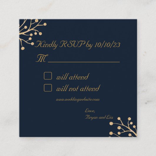 Carte d'enceinte RSVP marine et or Elegant mariage (Devant)