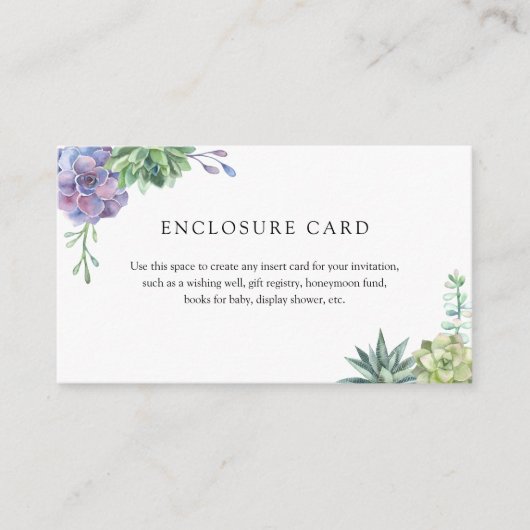 Carte d'Enclosure de Succulentes à l'Aquarelle (Devant)