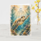 Carte d'encouragement Tortue Continuez à Nager (Fleur jaune)