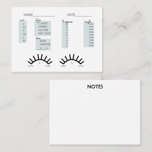 Carte d'enregistrement client Lash (Devant / Derrière)