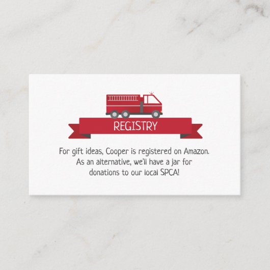 Carte d'enregistrement de camion-feu pour pompier  (Devant)