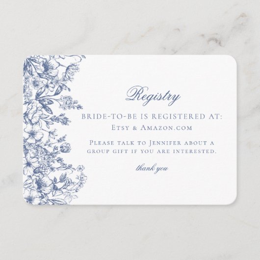 Carte d'enregistrement de la nuptiale florale Blue (Devant)