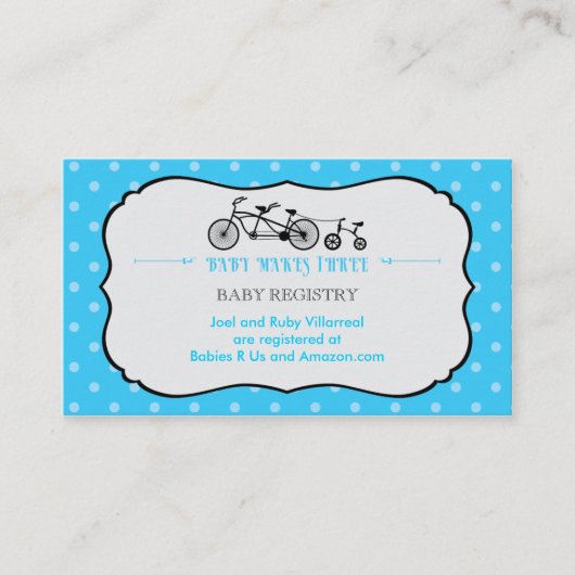 Carte d'enregistrement du Baby shower de bicyclett (Devant)