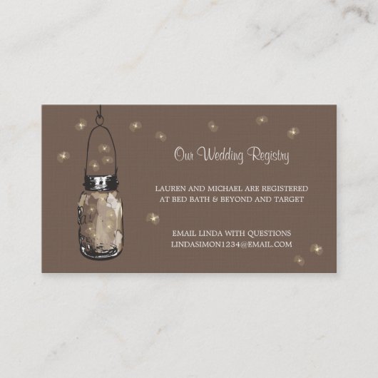 Carte d'enregistrement mariage Mason Jar & Firefli (Devant)