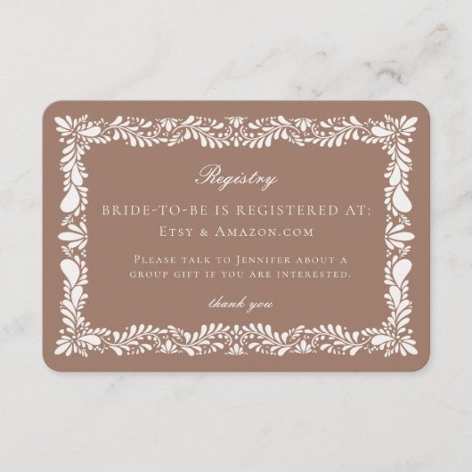 Carte d'enregistrement Mocha Talavera Brown (Devant)