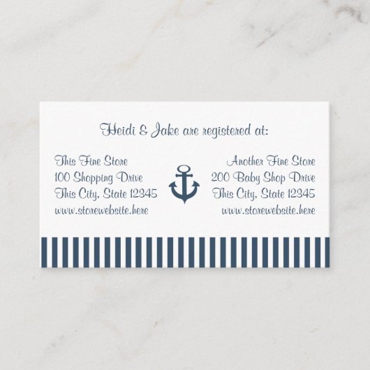 Carte d'enregistrement pour bébés Ancre et Navy St (Devant)