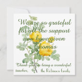 Carte d'enseignant de Merci personnalisé Rose élég (Devant)