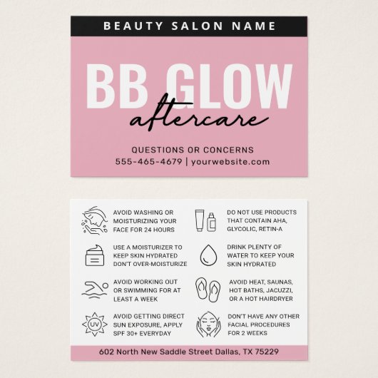 Carte d'enseignement post-traitement rose BB (Devant & derrière)