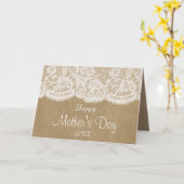 Carte Dentelle blanche sur Rustic Kraft Bonne fête des m (Fleur jaune)