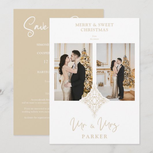Carte Dentelle de luxe MR & MRS Mariage de Noël 2 Photos (Devant / Derrière)