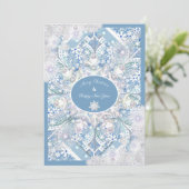 Carte Dentelle en céramique bleu & flocon de neige (Debout devant)