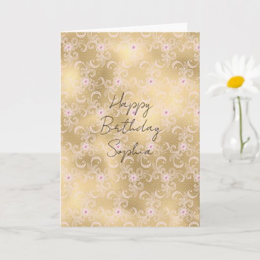Carte Dentelle Florale Rose Or (Petite plante)