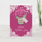 Carte Dentelle rose floral rustique Hydrangea Fête des M (Devant)