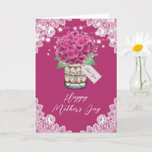 Carte Dentelle rose floral rustique Hydrangea Fête des M