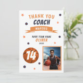 Carte d'entraîneur Merci photo de balle de basket (Debout devant)