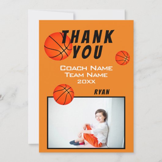 Carte d'entraîneur Merci photo de basket-ball (Devant)