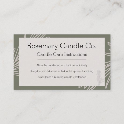 Carte d'entretien aux bougies Rosemary Apothecary  (Devant)