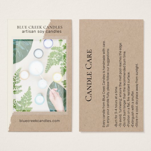 Carte d'entretien de bougie photo Kraft moderne (Devant & derrière)