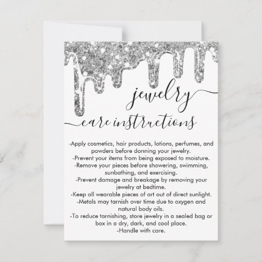 Carte d'entretien pour bijoux à Parties scintillan (Devant)