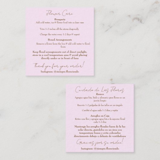 Carte d'entretien rose (Devant / Derrière)