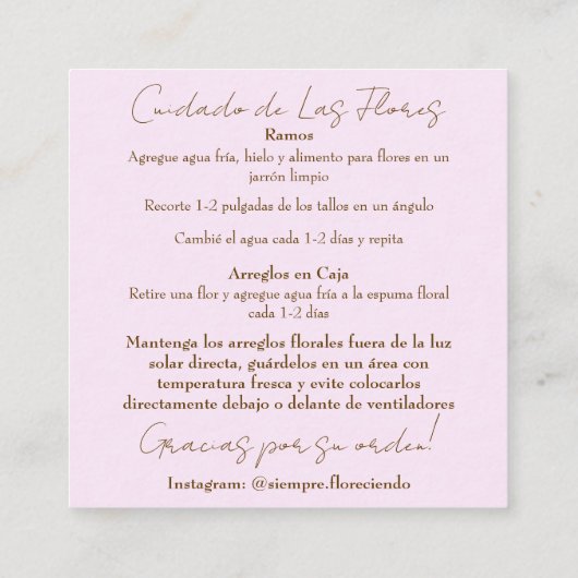 Carte d'entretien rose (Dos)