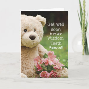 Carte Dents de Sagesse Enlevées, Ours en Peluche & Fleur