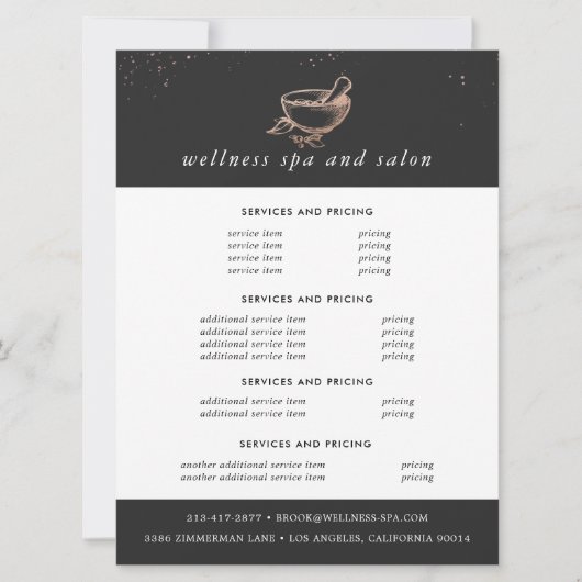 Carte Dépliant de tarification Logo Spa Rose Gold (Devant)