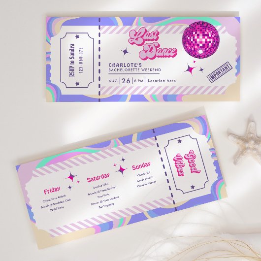 Carte Dernière Dance Disco Bachelorette Week-end Invitat