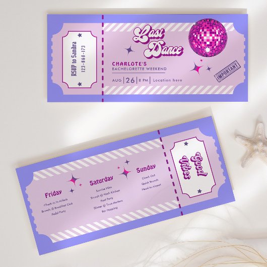 Carte Dernière Dance Disco Bachelorette Week-end Invitat