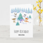 Carte Des animaux de forêt dansent autour d'un sapin (Fleur jaune)