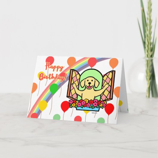 Carte des ballons d'anniversaire du Labrador jaune (Devant)