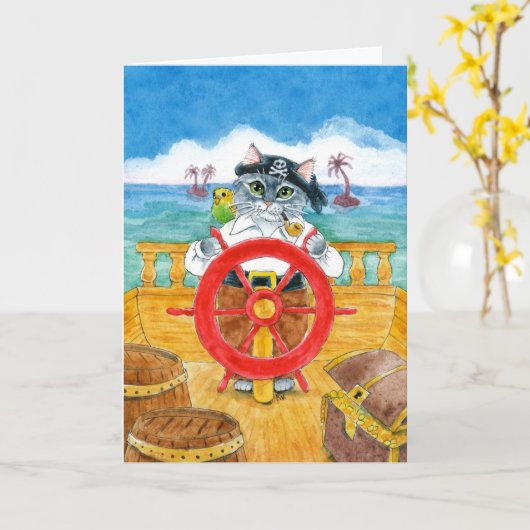 Carte des caraïbes de pirate chat mignon (Fleur jaune)