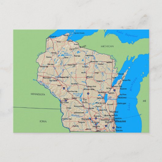 Carte des cartes postales du Wisconsin (vert) (Devant)