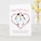 Carte Des couples de pingouins ensemble pour la Saint-Va (Fleur jaune)