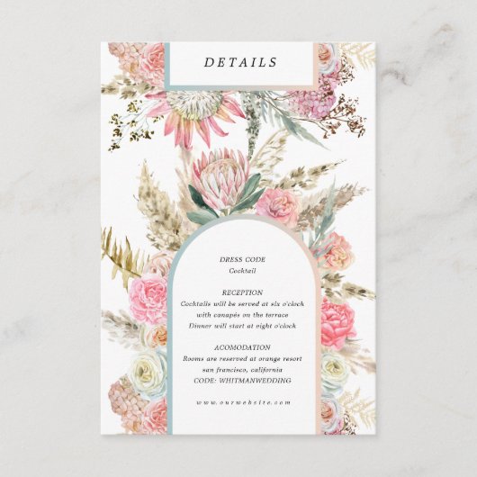 carte des détails de la réception bohème tropicale (Devant)