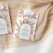 carte des détails de la réception bohème tropicale