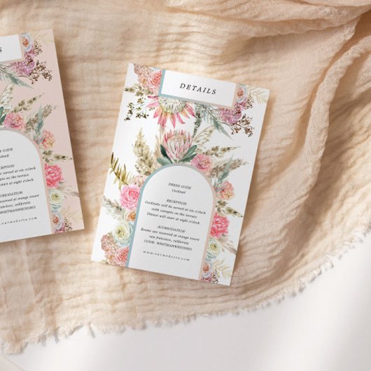 carte des détails de la réception bohème tropicale