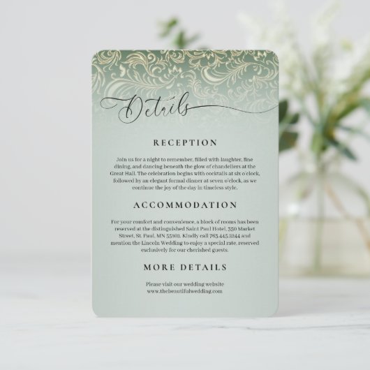 Carte des détails de la réception Green Mariage da (Debout devant)