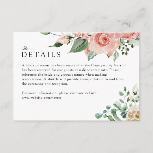 Carte des détails du boîtier du Mariage Rose Creme (Devant)