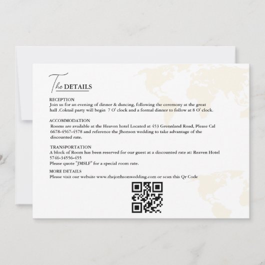 Carte des détails du mariage du thème Voyage de de (Devant)