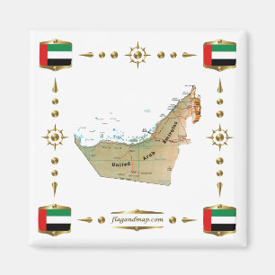 Carte des Émirats arabes unis + Magnet des drapea