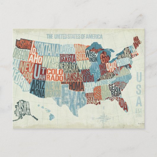 Carte des États-Unis avec les États en mots (Devant)