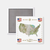 Carte des États-Unis + Magnet des drapeaux (Recto/Verso)