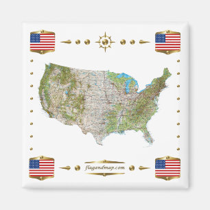 Carte des États-Unis + Magnet des drapeaux